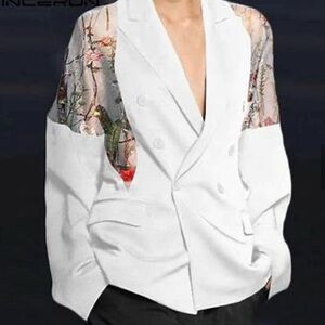 INCERUN Women's White Floral EMBROIDERED Blazer Size 2XL
